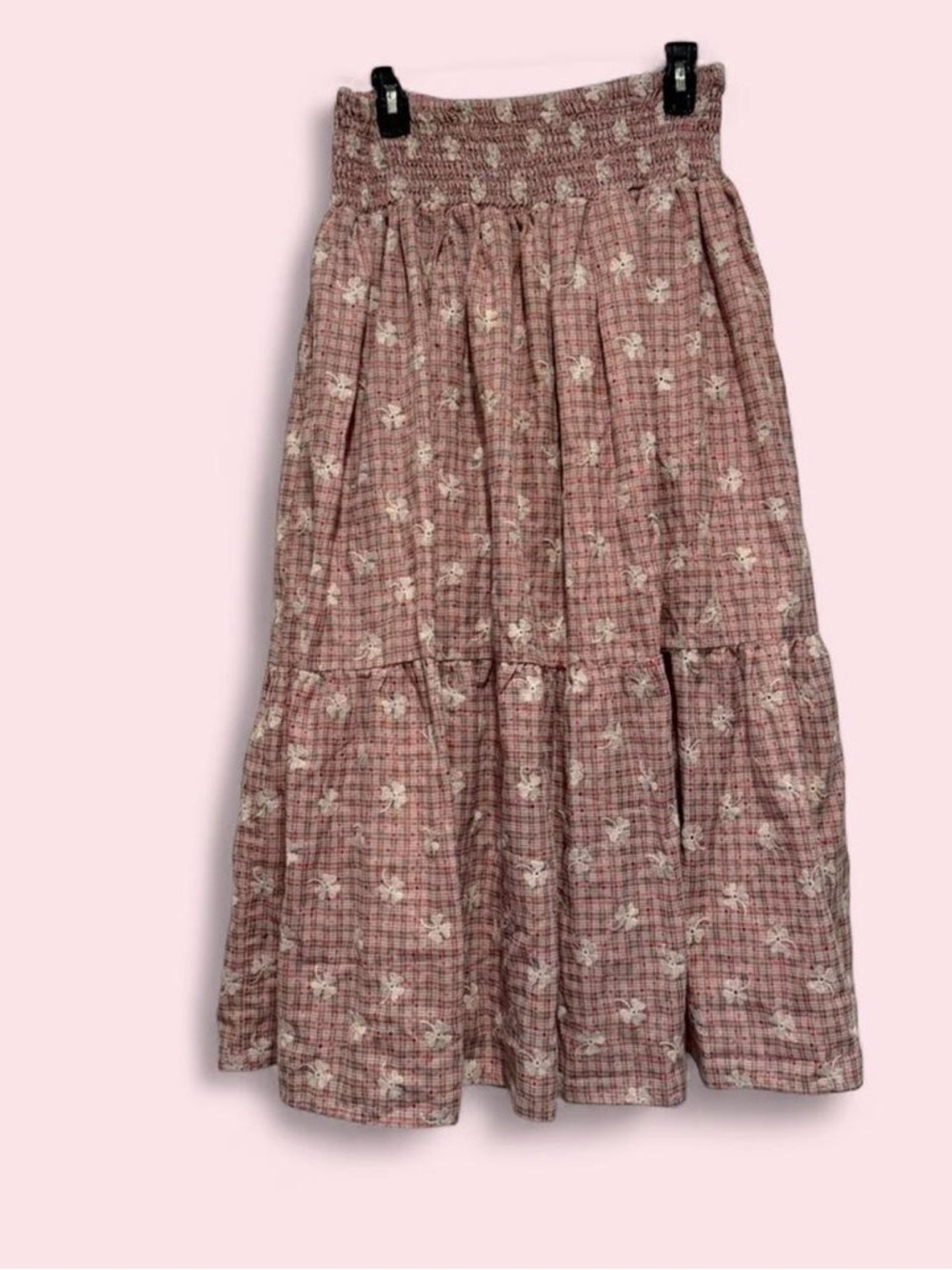 En Saison Dusty Rose Plaid Floral Tiered Maxi Skirt - Picture 4 of 4
